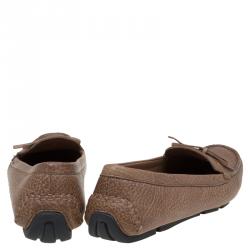 Pre Owned Gucci Brown Leather Bow Loafers Size 37.5