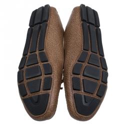 Pre Owned Gucci Brown Leather Bow Loafers Size 37.5