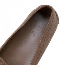 Pre Owned Gucci Brown Leather Bow Loafers Size 37.5