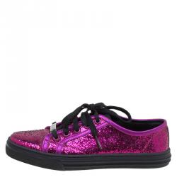 مملوكة مسبقًا Gucci Magenta Metallic Leather and Glitter California Sneakers Size 36