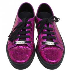 مملوكة مسبقًا Gucci Magenta Metallic Leather and Glitter California Sneakers Size 36