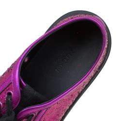 مملوكة مسبقًا Gucci Magenta Metallic Leather and Glitter California Sneakers Size 36