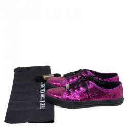 مملوكة مسبقًا Gucci Magenta Metallic Leather and Glitter California Sneakers Size 36