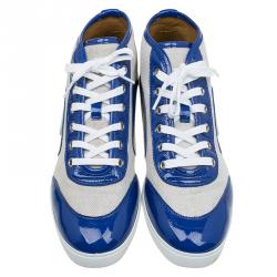 Gucci Two Tone Canvas and Patent Hi Top Sneakers Size 38