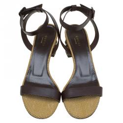 Pre Owned صندل غوتشي داليا جلد بني بحزام للكاحل مقاس 39