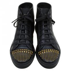 Pre Owned حذاء رياضي غوتشي كاليفورنيا جلد أسود مرصع بعنق مرتفع مقاس 38