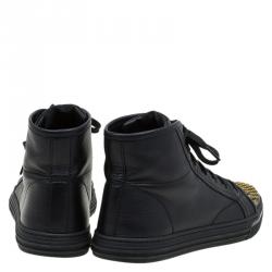 Pre Owned حذاء رياضي غوتشي كاليفورنيا جلد أسود مرصع بعنق مرتفع مقاس 38