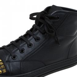 Pre Owned حذاء رياضي غوتشي كاليفورنيا جلد أسود مرصع بعنق مرتفع مقاس 38