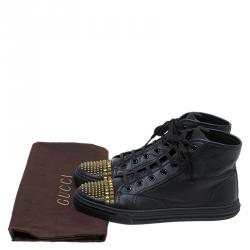 Pre Owned حذاء رياضي غوتشي كاليفورنيا جلد أسود مرصع بعنق مرتفع مقاس 38