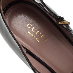 مملوكة مسبقًا حذاء كعب عالي غوتشي بيفرلي سير حرف T جلد أسود لامع مقاس 38