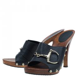 Pre Owned Gucci Black Leather Icon Bit Clogs Size 38.5