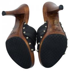 Pre Owned Gucci Black Leather Icon Bit Clogs Size 38.5