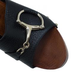 Pre Owned Gucci Black Leather Icon Bit Clogs Size 38.5