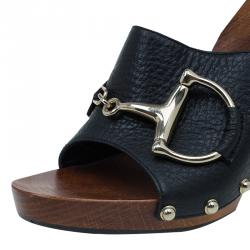 Pre Owned Gucci Black Leather Icon Bit Clogs Size 38.5