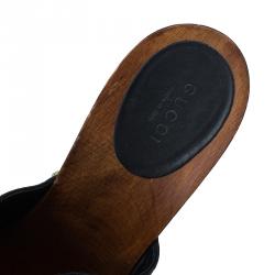 Pre Owned Gucci Black Leather Icon Bit Clogs Size 38.5