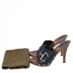 Pre Owned Gucci Black Leather Icon Bit Clogs Size 38.5