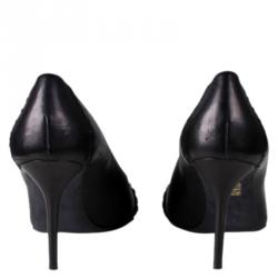 مملوكة مسبقًا حذاء كعب عالي غوتشي مقدمة مفتوحة تفاصيل هورسبيت جلد أسود مقاس 39