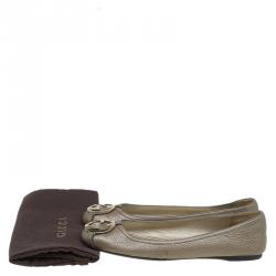 مملوكة مسبقًا Gucci Beige Leather GG Interlocking Buckle Ballet Flats Size 36