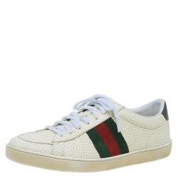 مملوكة مسبقًا Gucci Off White Leather Web Detail Ace Sneakers Size 38
