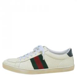 مملوكة مسبقًا Gucci Off White Leather Web Detail Ace Sneakers Size 38