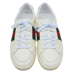 مملوكة مسبقًا Gucci Off White Leather Web Detail Ace Sneakers Size 38