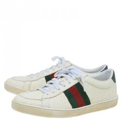 مملوكة مسبقًا Gucci Off White Leather Web Detail Ace Sneakers Size 38