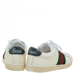 مملوكة مسبقًا Gucci Off White Leather Web Detail Ace Sneakers Size 38