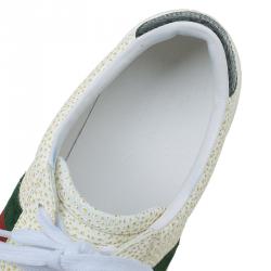 مملوكة مسبقًا Gucci Off White Leather Web Detail Ace Sneakers Size 38