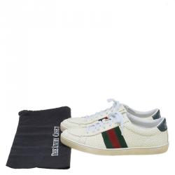 مملوكة مسبقًا Gucci Off White Leather Web Detail Ace Sneakers Size 38