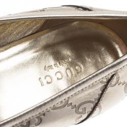 مملوكة مسبقًا Gucci Metallic Gold Guccissima Leather Horsebit Loafer Pumps Size 41.5