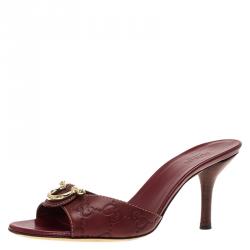 مملوكة مسبقًا صندل سلايد غوتشي جلد غوتشيسيما أحمر مقاس 35.5