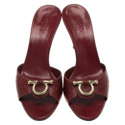 مملوكة مسبقًا صندل سلايد غوتشي جلد غوتشيسيما أحمر مقاس 35.5
