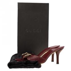 مملوكة مسبقًا صندل سلايد غوتشي جلد غوتشيسيما أحمر مقاس 35.5