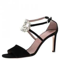مملوكة مسبقًا Gucci Black Suede Embellished GG Logo Ankle Strap Sandals Size 35.5
