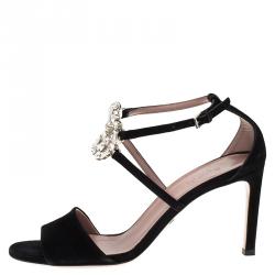 مملوكة مسبقًا Gucci Black Suede Embellished GG Logo Ankle Strap Sandals Size 35.5