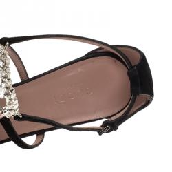 مملوكة مسبقًا Gucci Black Suede Embellished GG Logo Ankle Strap Sandals Size 35.5