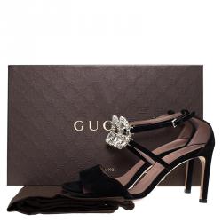 مملوكة مسبقًا Gucci Black Suede Embellished GG Logo Ankle Strap Sandals Size 35.5