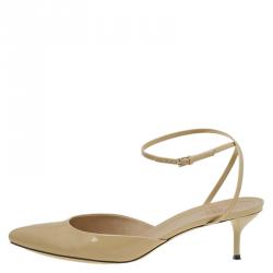 مملوكة مسبقًا Gucci Beige Patent Ankle Strap Pointed Toe Kitten Heel Sandals Size 40.5