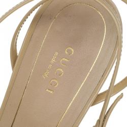 مملوكة مسبقًا Gucci Beige Patent Ankle Strap Pointed Toe Kitten Heel Sandals Size 40.5