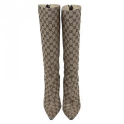 Pre Owned Gucci Beige GG Canvas Mid Calf Boots Size 40