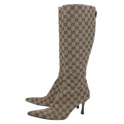 Pre Owned Gucci Beige GG Canvas Mid Calf Boots Size 40