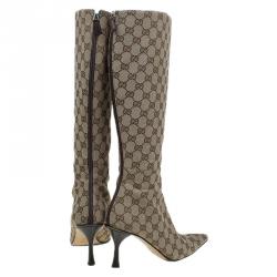 Pre Owned Gucci Beige GG Canvas Mid Calf Boots Size 40