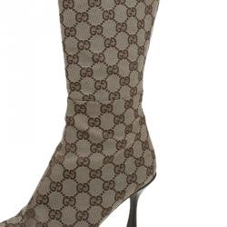 Pre Owned Gucci Beige GG Canvas Mid Calf Boots Size 40