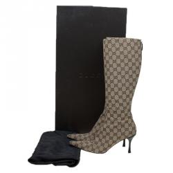 Pre Owned Gucci Beige GG Canvas Mid Calf Boots Size 40