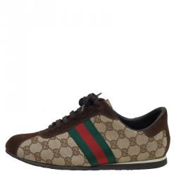 Pre Owned حذاء رياضي غوتشي GG كانفاس بيج وسويدي بني تفاصيل شبكة مقاس 39