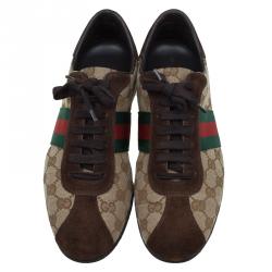 Pre Owned حذاء رياضي غوتشي GG كانفاس بيج وسويدي بني تفاصيل شبكة مقاس 39