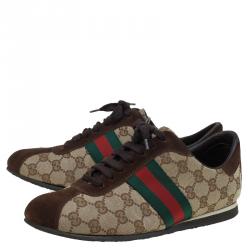 Pre Owned حذاء رياضي غوتشي GG كانفاس بيج وسوي دي بني تفاصيل شبكة مقاس 39
