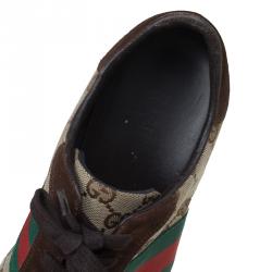 Pre Owned حذاء رياضي غوتشي GG كانفاس بيج وسويدي بني تفاصيل شبكة مقاس 39