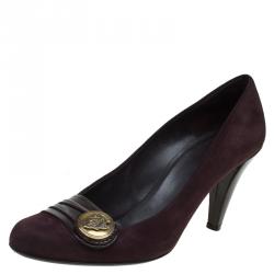 Pre Owned حذاء كعب عالي غوتشي هيستريا سويدي أحمر داكن وجلد لامع مقاس 40