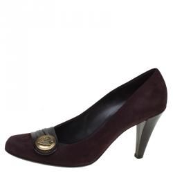 Pre Owned حذاء كعب عالي غوتشي هيستريا سويدي أحمر داكن وجلد لامع مقاس 40